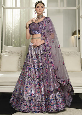 Purple Semi Stitched Silk Sequence Embroidered Lehenga Choli - Indian Silk House Agencies