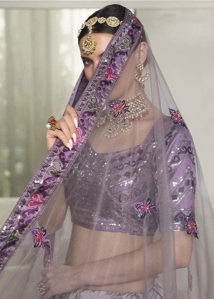 Purple Semi Stitched Silk Sequence Embroidered Lehenga Choli - Indian Silk House Agencies