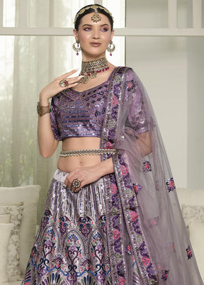 Purple Semi Stitched Silk Sequence Embroidered Lehenga Choli - Indian Silk House Agencies