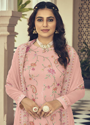 3 Pc Peach Semi Stitched Georgette Suit Set With Dupatta VDKSH211285 - Indian Silk House Agencies