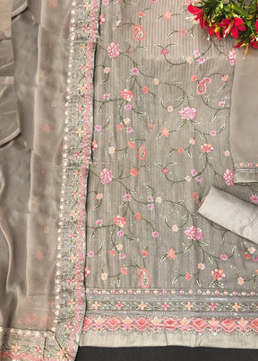 3 Pc Grey Semi Stitched Georgette Suit Set With Dupatta VDKSH211286 - Indian Silk House Agencies