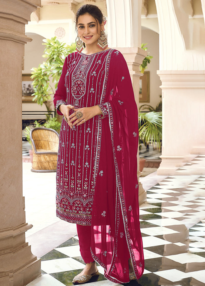 3 Pc Pink Semi Stitched Georgette Suit Set With Dupatta VDKSH211297 - Indian Silk House Agencies