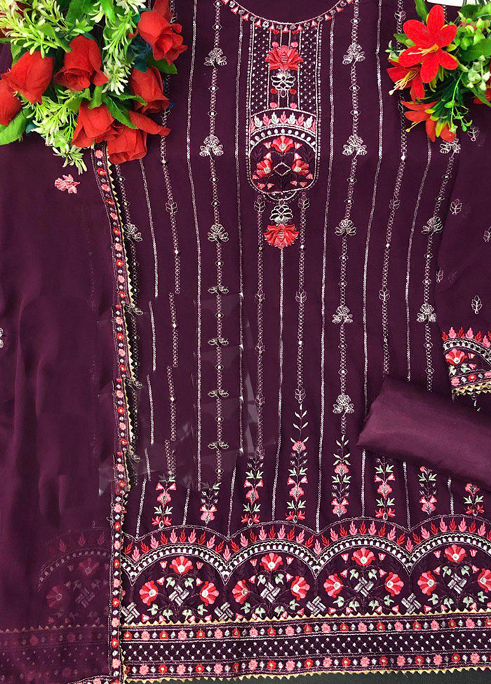 3 Pc Purple Semi Stitched Georgette Suit Set With Dupatta VDKSH211299 - Indian Silk House Agencies