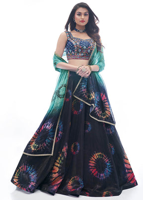 Blue Semi Stitched Embroidered Lehenga Choli Set With Dupatta - Indian Silk House Agencies