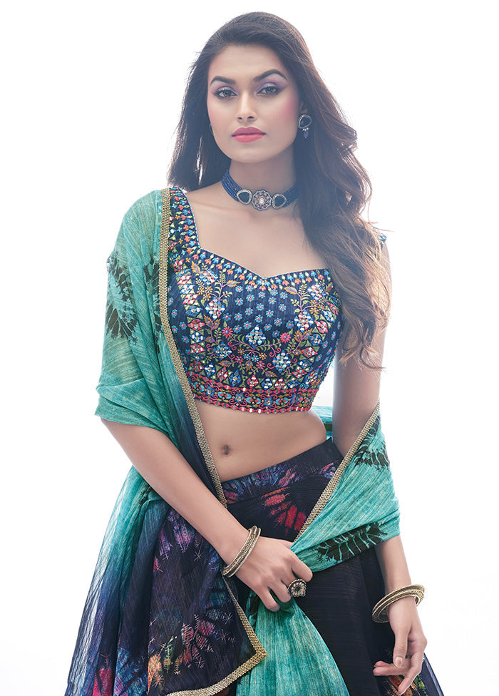 Blue Semi Stitched Embroidered Lehenga Choli Set With Dupatta - Indian Silk House Agencies