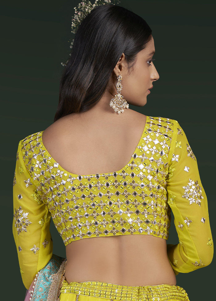 Yellow Semi Stitched Embroidered Lehenga Choli Set With Dupatta - Indian Silk House Agencies