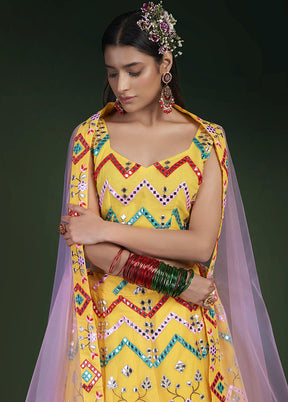 Yellow Semi Stitched Embroidered Lehenga Choli Set With Dupatta - Indian Silk House Agencies