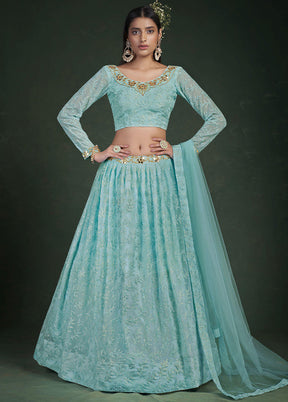 Blue Semi Stitched Embroidered Lehenga Choli Set With Dupatta - Indian Silk House Agencies