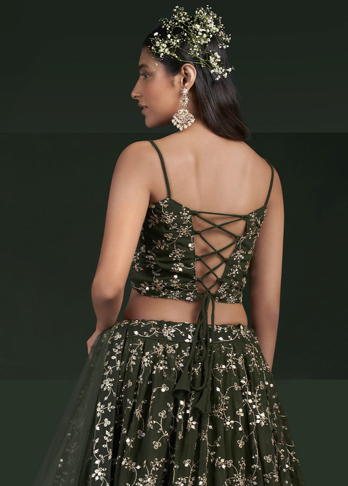 Green Semi Stitched Embroidered Lehenga Choli Set With Dupatta - Indian Silk House Agencies