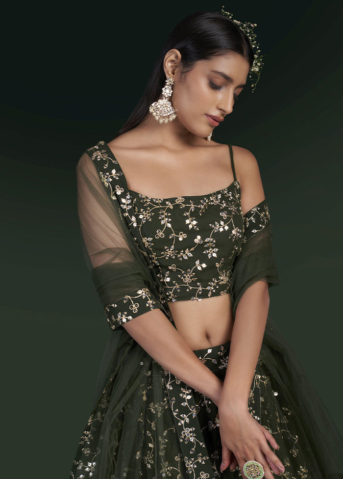 Green Semi Stitched Embroidered Lehenga Choli Set With Dupatta - Indian Silk House Agencies