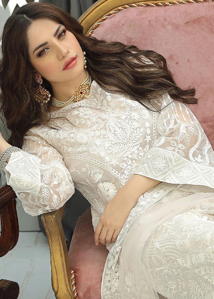 3 Pc White Semi Stitched Georgette Suit Set With Dupatta VDKSH912261 - Indian Silk House Agencies