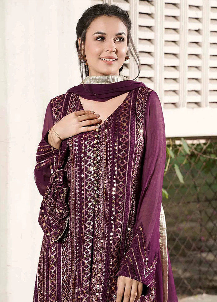 3 Pc Wine Semi Stitched Georgette Suit Set With Dupatta VDKSH912269 - Indian Silk House Agencies