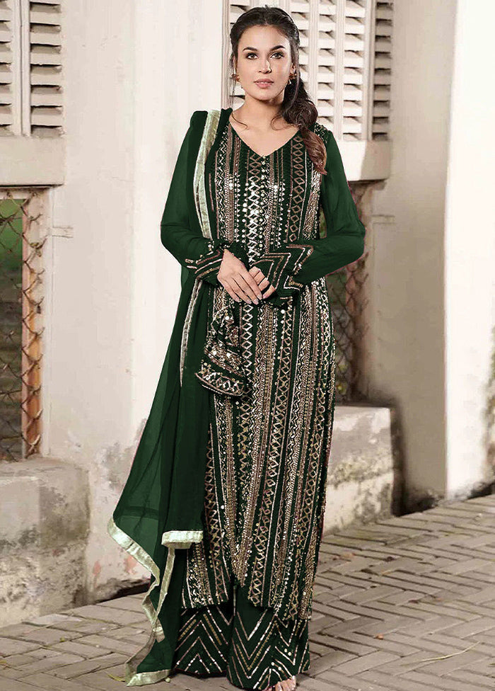 3 Pc Green Semi Stitched Georgette Suit Set With Dupatta VDKSH912271 - Indian Silk House Agencies