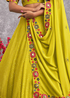 Yellow Semi Stitched Blended Georgette Lehenga Choli Set With Dupatta - Indian Silk House Agencies