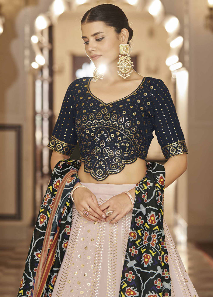 Navy Blue Semi Stitched Blended Georgette Lehenga Choli Set With Dupatta - Indian Silk House Agencies