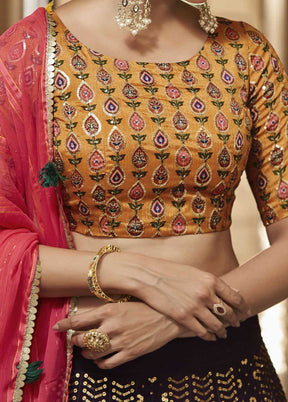 Purple Semi Stitched Blended Georgette Lehenga Choli Set With Dupatta - Indian Silk House Agencies