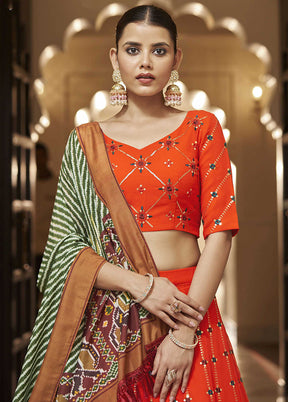 Orange Semi Stitched Blended Georgette Lehenga Choli Set With Dupatta - Indian Silk House Agencies