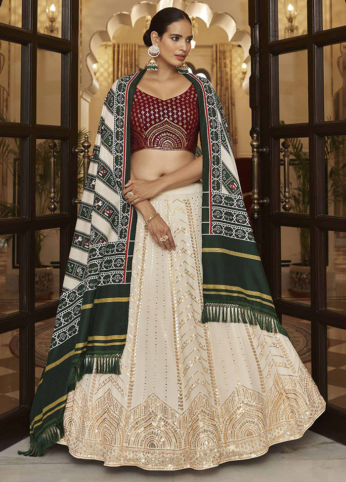 White Semi Stitched Blended Georgette Lehenga Choli Set With Dupatta - Indian Silk House Agencies