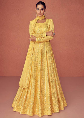 3 Pc Yellow Georgette Anarkali Suit With Dupatta VDKSH0602233 - Indian Silk House Agencies