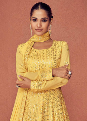 3 Pc Yellow Georgette Anarkali Suit With Dupatta VDKSH0602233 - Indian Silk House Agencies