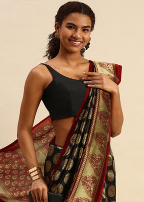 Black Spun Silk Saree With Blouse Piece - Indian Silk House Agencies