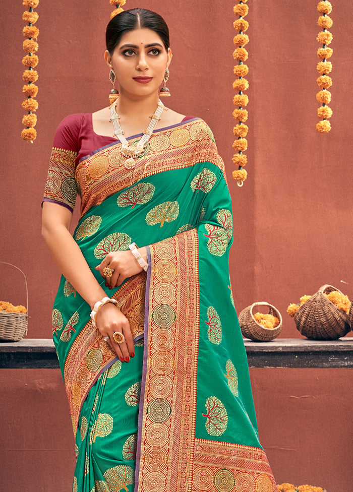 Sea Green Spun Silk Saree With Blouse Piece