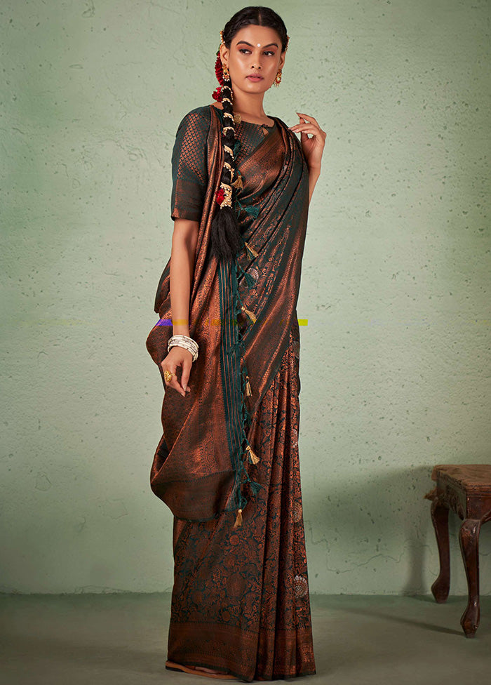 Sea Green Spun Silk Saree With Blouse Piece