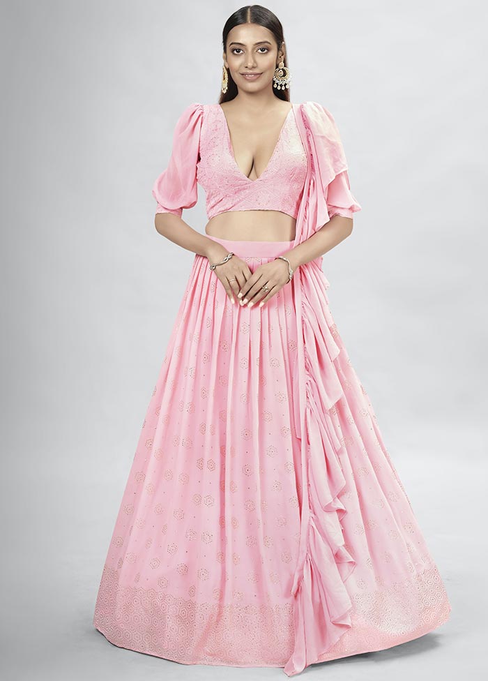 Pink Semi Stitched Georgette Lehenga Choli Set With Dupatta - Indian Silk House Agencies