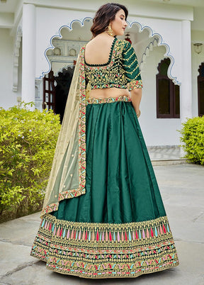 Green Semi Stitched Ferrari Silk Lehenga Choli Set With Dupatta - Indian Silk House Agencies