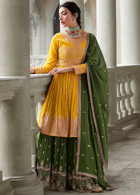 3 Pc Yellow Semi Stitched Georgette Suit Set VDKSH11502235 - Indian Silk House Agencies