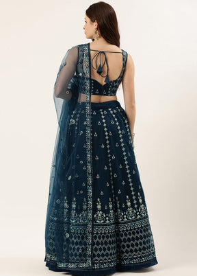 Navy Blue Net Embroidered Semi Stitched Lehenga With Dupatta - Indian Silk House Agencies