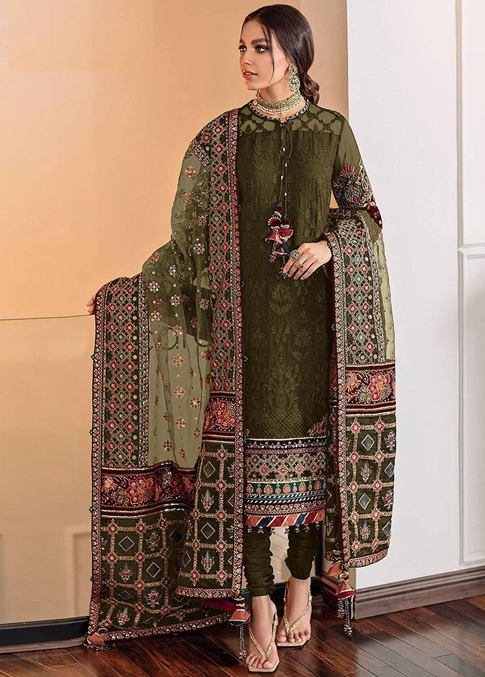 3 Pc Green Semi Stitched Georgette Suit Set VDKSH11502254 - Indian Silk House Agencies