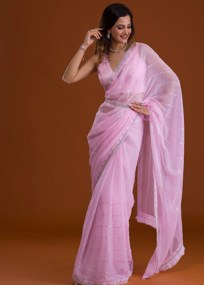 Pink Georgette Saree With Blouse Piece