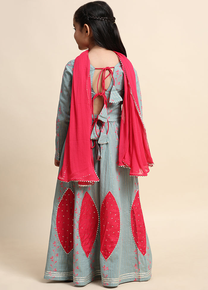 Grey Cotton Full Sleeves Round Neckshape Lehenga