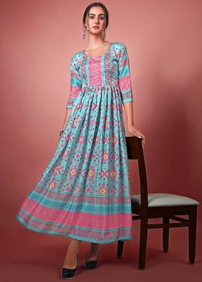 Sky Blue Readymade Chinon Kurti VDKSH22702241 - Indian Silk House Agencies