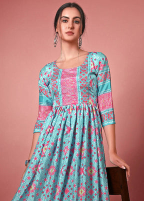 Sky Blue Readymade Chinon Kurti VDKSH22702241 - Indian Silk House Agencies