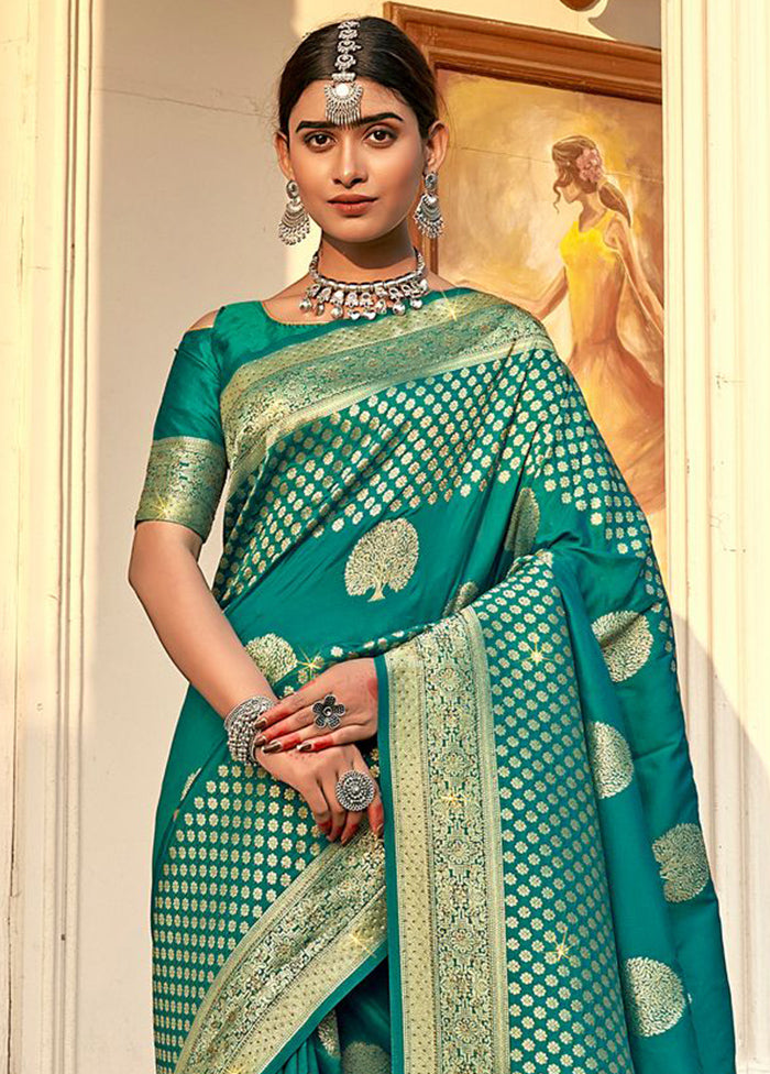 Sea Green Spun Silk Saree With Blouse Piece