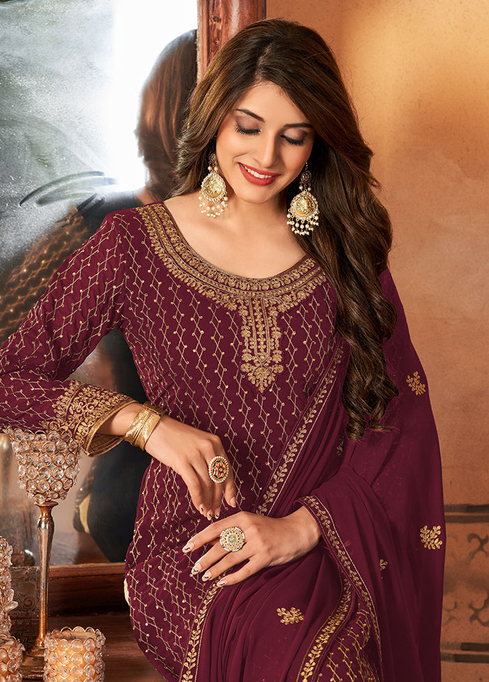 3 Pc Semi Stitched Georgette Suit Set With Dupatta VDKSH12702238 - Indian Silk House Agencies