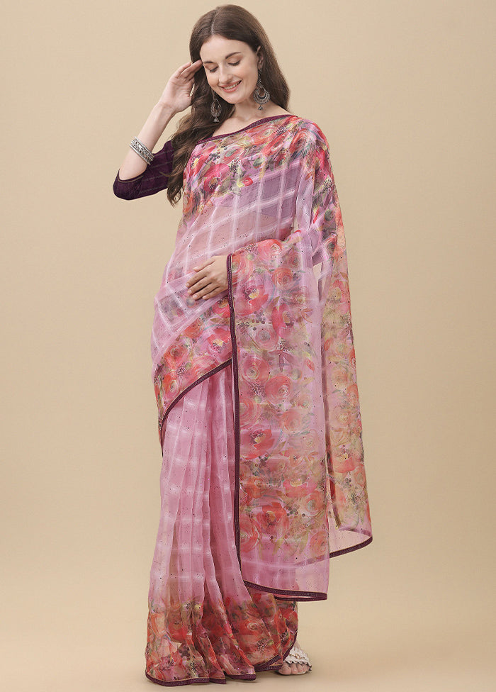 Pink Organza Saree With Blouse Piece