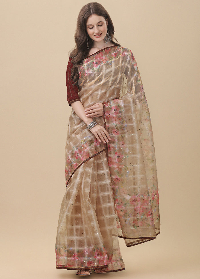 Beige Organza Saree With Blouse Piece
