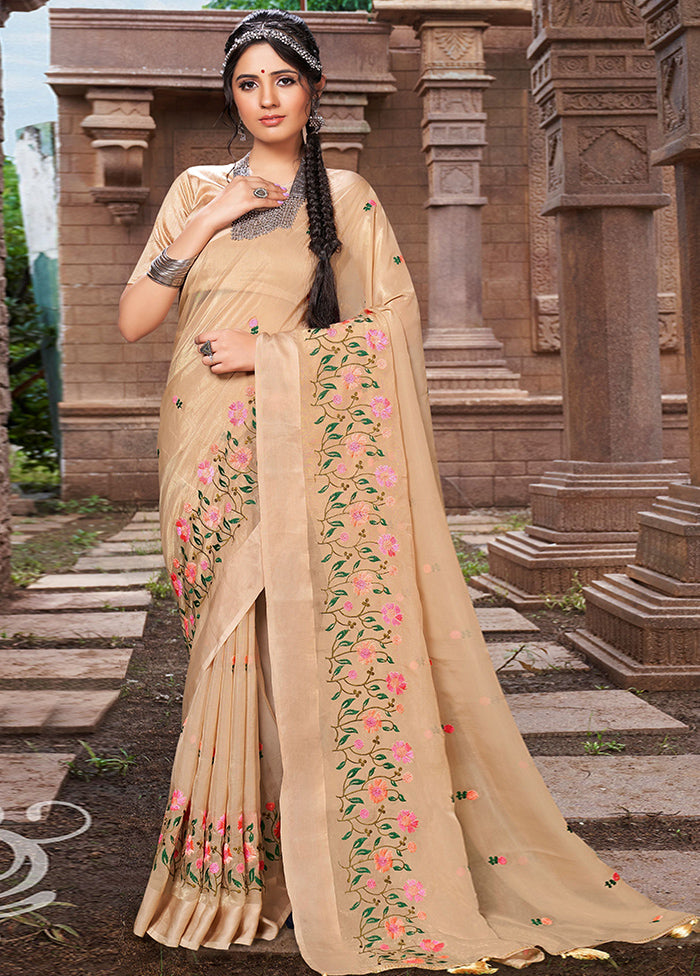 Peach Organza Saree With Blouse Piece
