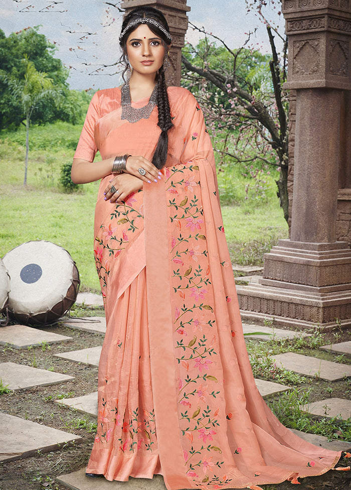 Red Organza Saree With Blouse Piece