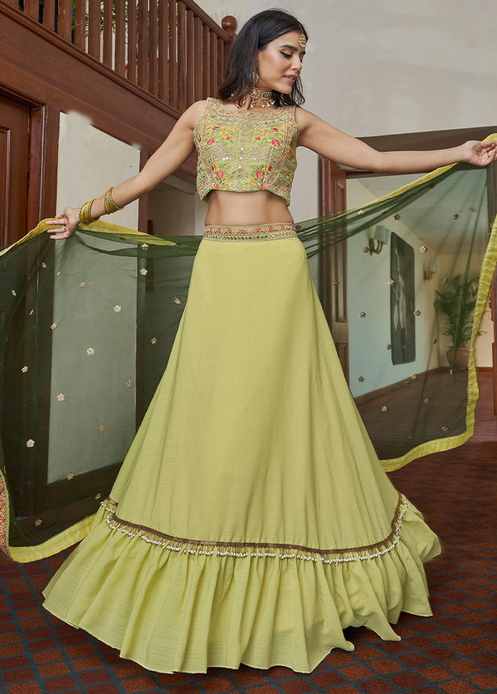 Yellow Semi Stitched Embroidered Lehenga Choli Set With Dupatta - Indian Silk House Agencies