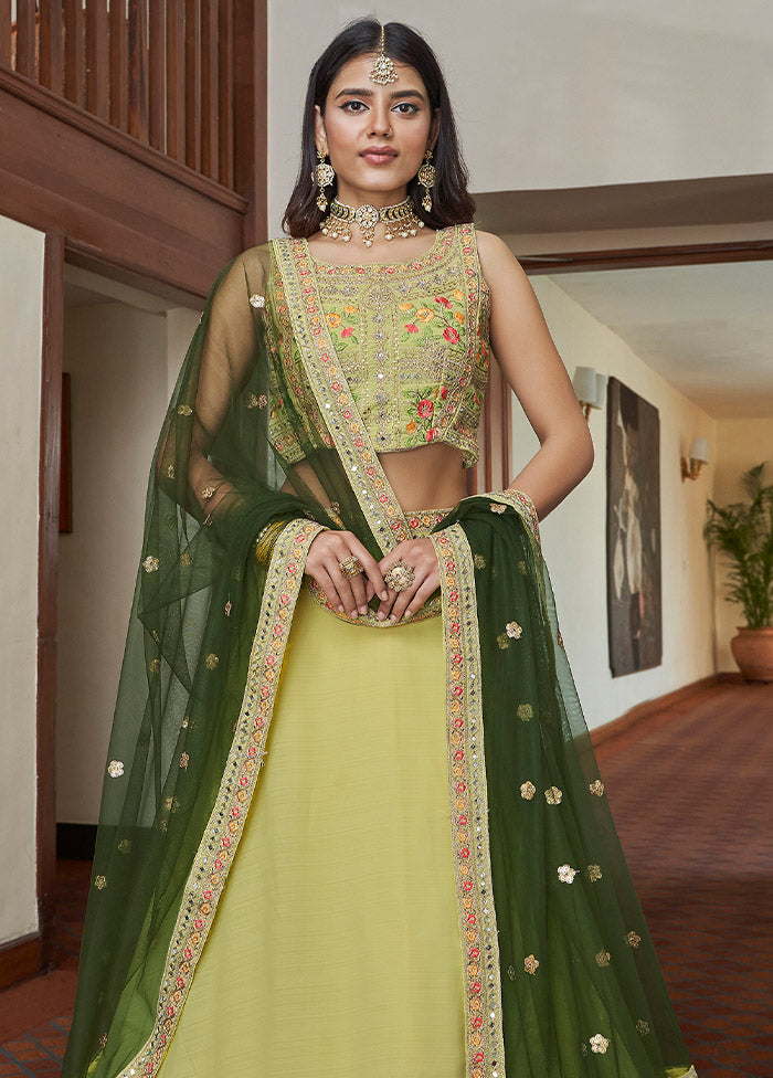 Yellow Semi Stitched Embroidered Lehenga Choli Set With Dupatta - Indian Silk House Agencies