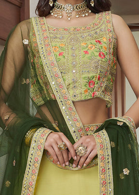 Yellow Semi Stitched Embroidered Lehenga Choli Set With Dupatta - Indian Silk House Agencies