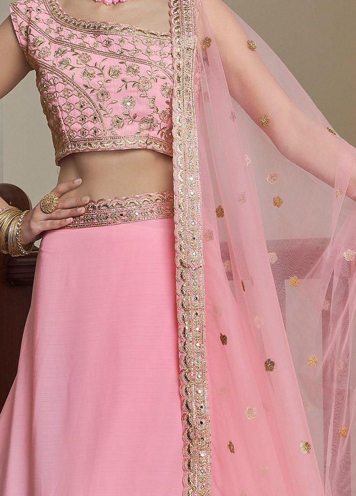 Pink Semi Stitched Embroidered Lehenga Choli Set With Dupatta - Indian Silk House Agencies