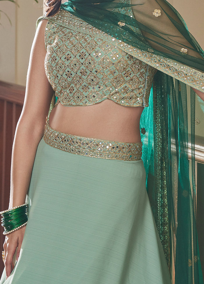 Green Semi Stitched Embroidered Lehenga Choli Set With Dupatta - Indian Silk House Agencies