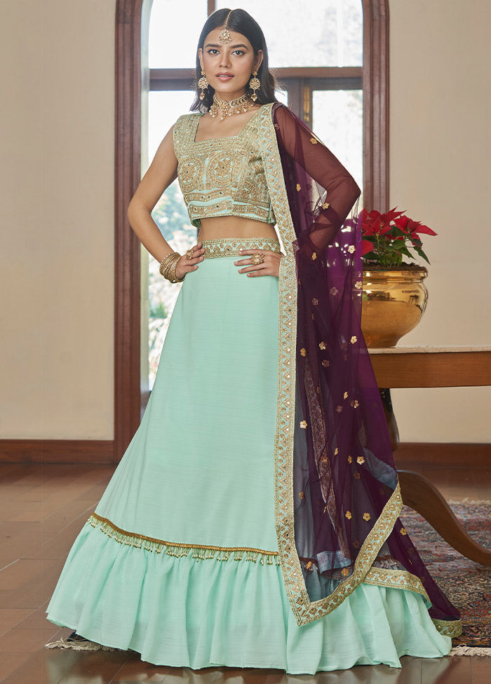 Green Semi Stitched Embroidered Lehenga Choli Set With Dupatta - Indian Silk House Agencies