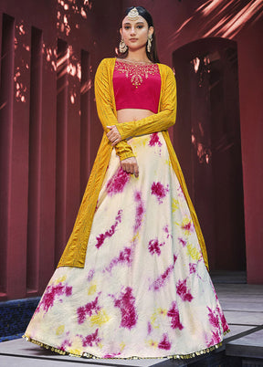 Pink Semi Stitched Embroidered Lehenga Choli Set With Dupatta - Indian Silk House Agencies