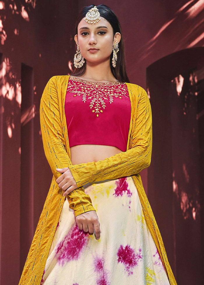 Pink Semi Stitched Embroidered Lehenga Choli Set With Dupatta - Indian Silk House Agencies